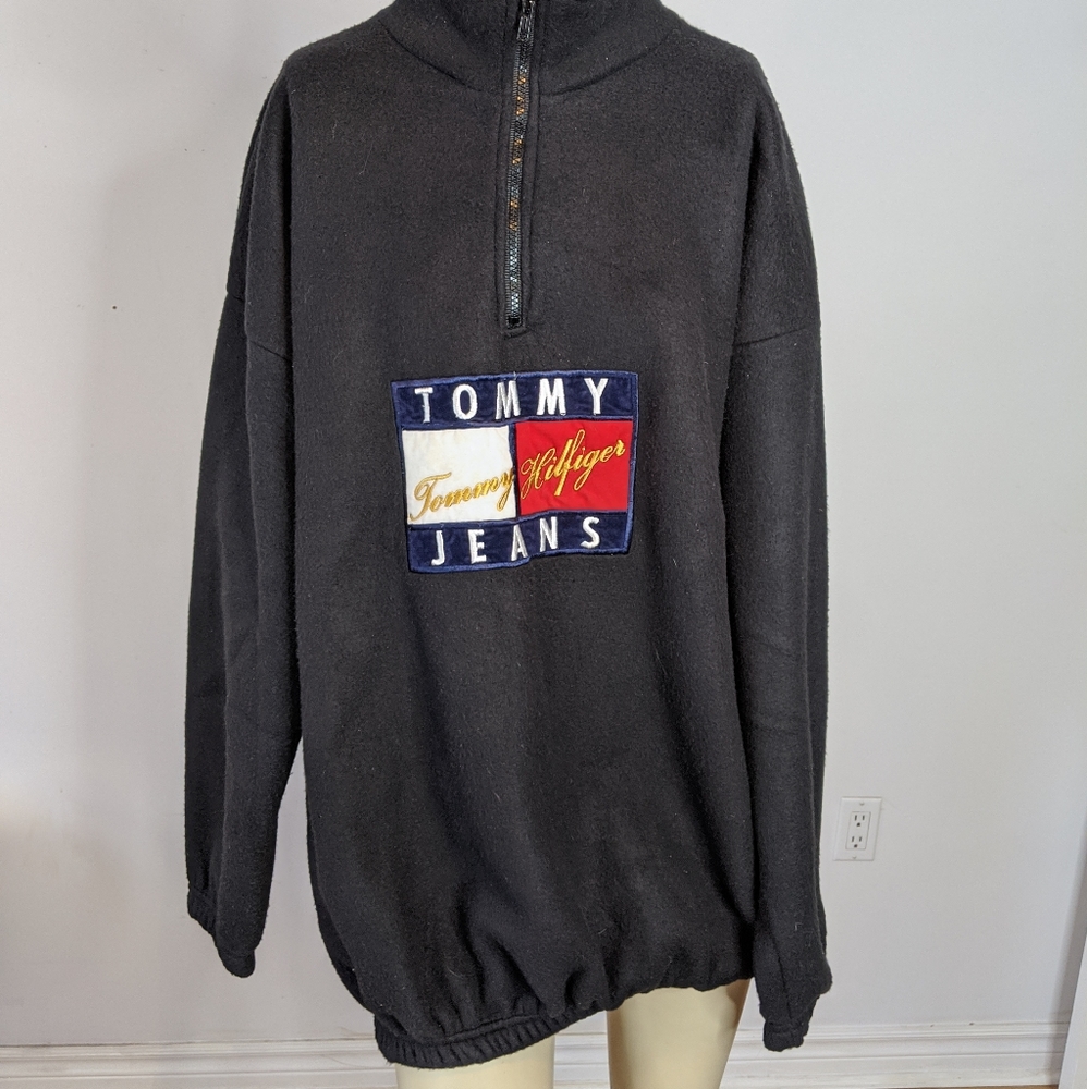 Tommy Hilfiger jeans vintage black fleece 3/4 zip sweater